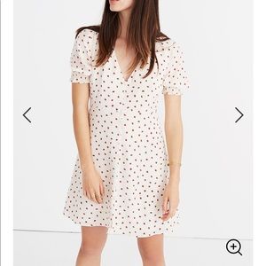 Madewell silk strawberry button dress puff sleeve